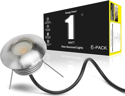 Recessed LED Deck Step Lights 6 Packs, 1W Low Voltage Mini Well Lights 3000K Warm White, Outdoor IP65 Waterproof Micro In-ground Light for Stairs, Patio, Handrail, Fence, Wall Corner, DC12V-24V