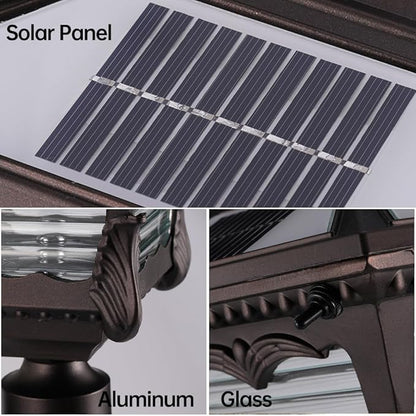 Vintage Solar Pathway Light Brown Aluminum Landscape Path Light Solar Glass Bollard Lantern IP65 Waterproof Outdoor Floor Lamp for Lawn Courtyard Garage Driveway Porch