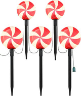 Set of 5 Peppermint Christmas Pathway Lights, Enchanting Outdoor Candy Cane Decorations for Yard, Bright C7 LED | Lumora