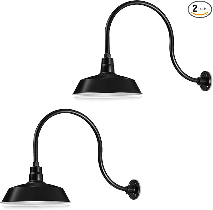 14in. Satin Black Outdoor Gooseneck Barn Light Fixture With 24in. Long Extension Arm - Wall Sconce Farmhouse | Lumora