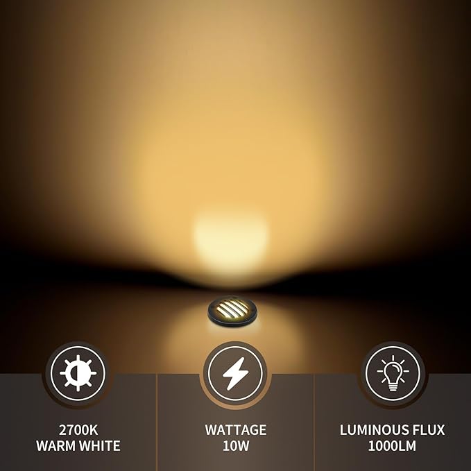 Low Voltage Landscape Lighting: 10W 2700K Warm White LED Well Lights, 12/24V Outdoor In-Ground Lights with IP67 | Lumora