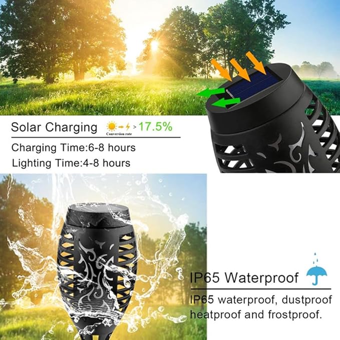 Solar Flame Torch Light, 2 Pack Outdoor Stake Decorative Lighting Yard Pathway, 12LED Portable Energy Saving Outdoor Light