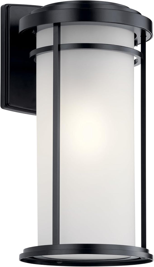 Kichler Toman 1 Light Outdoor Wall Mount in a Deep Black Finish with Clear Seeded Glass Shade for Entry Doors and | Lumora