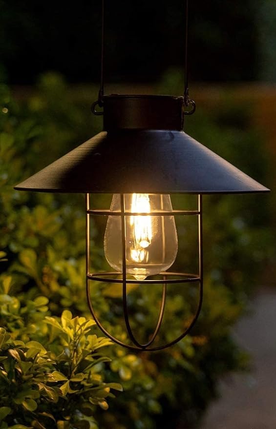 EpicGadget Outdoor Solar Lantern Garden Hanging Light with Shepherd Hook, Retro Metal Solar Lamp with Warm White | Lumora