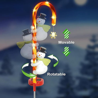 2 Pieces Set 27 Inch Christmas Solar Snowman Candy Cane Lights Pathway Markers Waterproof Outdoor Landscape Lights Decor Garden Spotlights for Xmas Party Lawn Wedding Festival CCN2