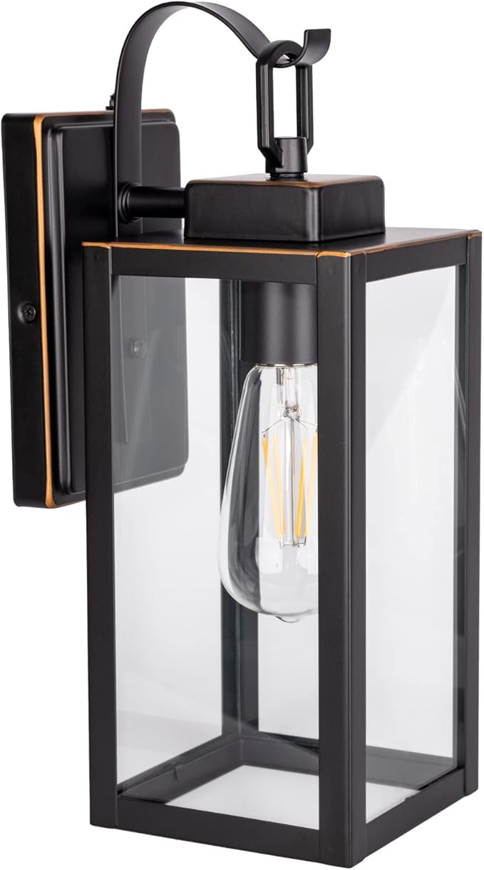 GRUENLICH Dusk to Dawn Outdoor Wall Lantern, Wall Sconce for Porch Lighting Fixture, E26 Base Max 60W, Metal Housing Plus Glass, Oil Rubbed Bronze Finish, Bulb Not Included, 1-Pack