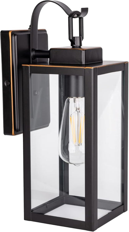 GRUENLICH Dusk to Dawn Outdoor Wall Lantern, Wall Sconce for Porch Lighting Fixture, E26 Base Max 60W, Metal Housing Plus Glass, Oil Rubbed Bronze Finish, Bulb Not Included, 1-Pack