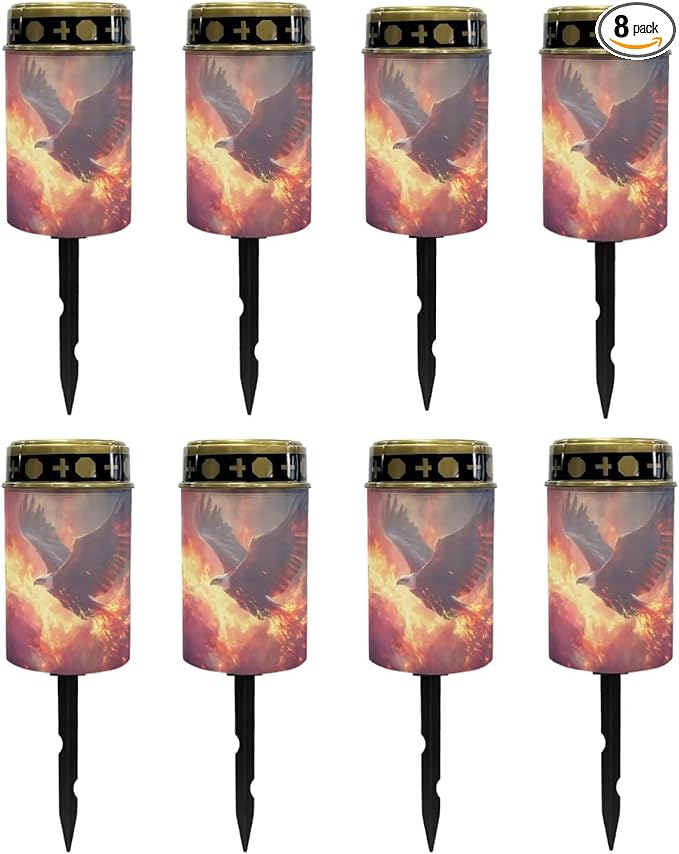 Poceacles 8 Pack Solar Lights Outdoor Grave Solar Lights for Cemetery Decoration Solar Outdoor Lights Cemetery Solar Lamp for Garden Lawn Backyard Pathway Decor, Eagle Flame