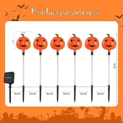 Halloween Pumpkin Stake Lights, 6 Pack Outdoor Decorative Solar Pumpkin Lights, Waterproof Halloween Decorations for Party, Patio, Garden, Lawn & Yard Decor