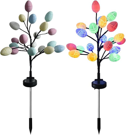 Solar Easter Egg Lights - 2 Pack LED Pathway Stake Lights | Outdoor Garden, Yard, Lawn Decor, Waterproof Lighted Eggs for Yard, Walkway,