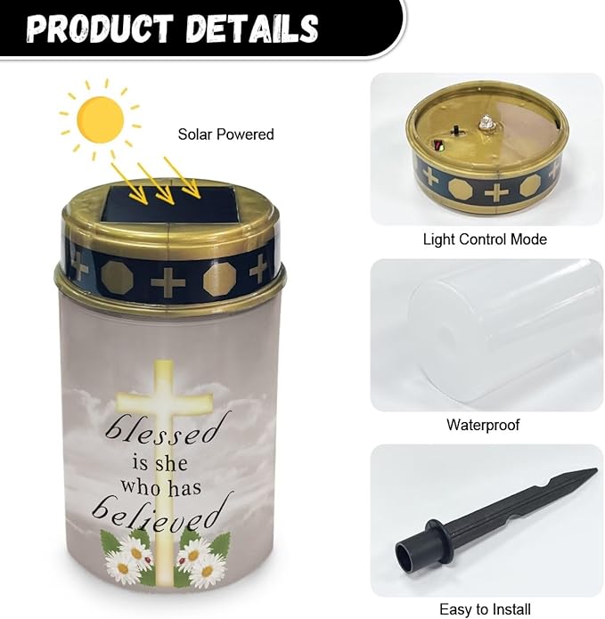 Blessed Cross Solar Stake Lights - Multipurpose Memorial Cemetery Decorations - Solar Powered Landscape Lights for Outside Patio Yard Pathway