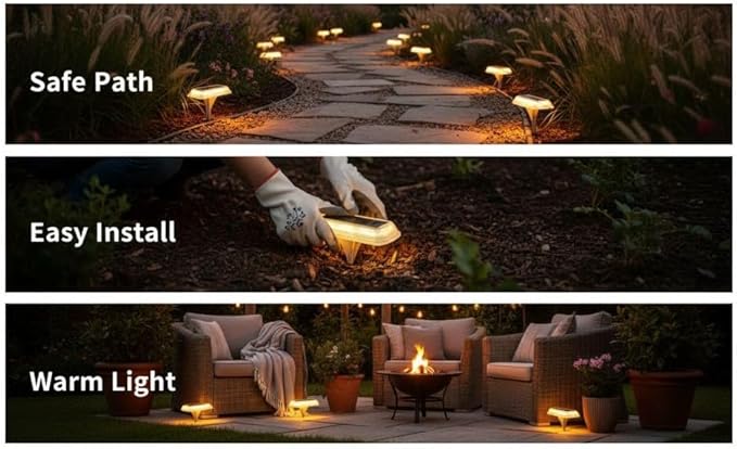 Outdoor Solar Pathway Lights, 2 Pcs, 3000K Warm White Led Ground Lights, 10-12H Runtime, 1200Mah Battery, Yard | Lumora