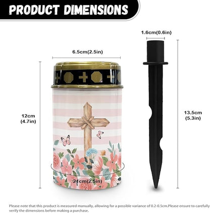 Cross and Pink Floral Cemetery Lights for Grave,Solar Lights Outdoor Waterproof Lights Garden Lights Solar Powered Pathway Lights Backyard Lights Solar String Lights Wall Light Auto On & Off