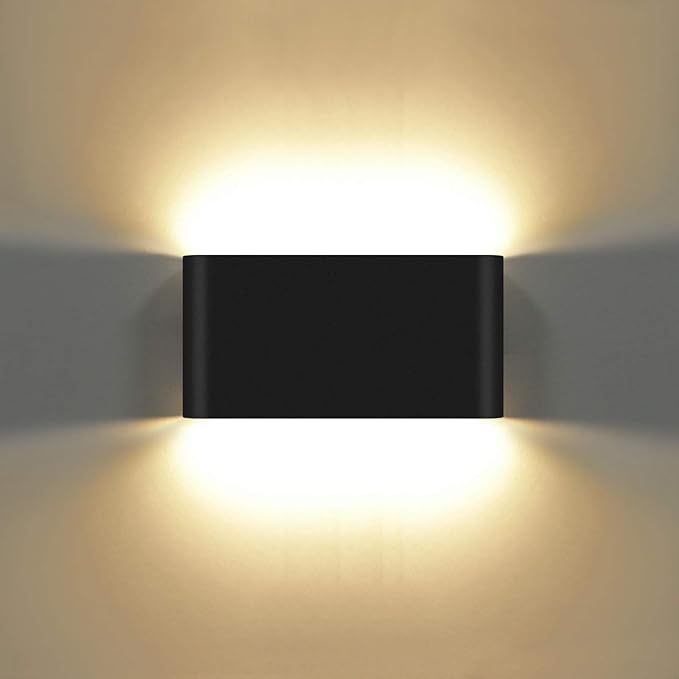 Kawell 12W Waterproof Modern Wall Sconce LED Wall Light Up Down Aluminum Wall Lamp LED Indoor Outdoor for Bathroom Living Room Bedroom Hallway Lounge Porch Corridor, Black 3000K