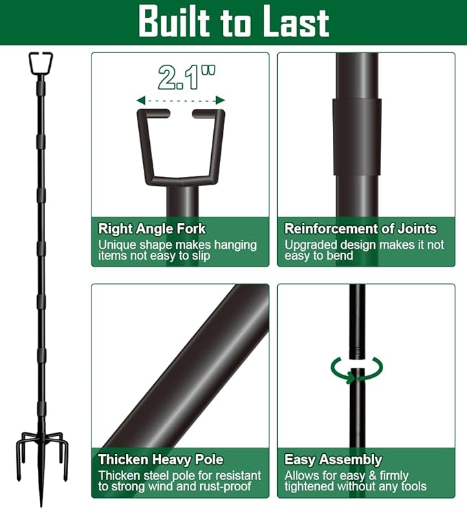 10Ft String Light Poles for Outside, Adjustable Metal Poles for Outdoor String Lights, Rustproof & Sturdy Light | Lumora