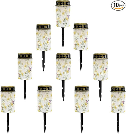 Hummingbirds Floral Outdoor Solar Lights Solar Stake Lights Waterproof Pretty Solar Walkway Lights Yard Pathway Light Yellow Solar Lantern,Wall Light Auto On/Off