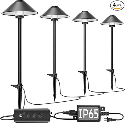 Banord 4 Pack Dusk to Dawn Outdoor Pathway Lights，Dimmable LED Landscape Path Lights, Timer & Memory Function, IP65 Waterproof Wired Low Voltage Landscape Lighting with Transformer