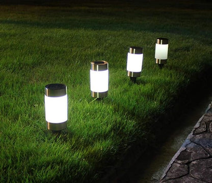 Solar Garden Lights Outdoor Solar Landscape Lights Silver Stainless Steel Bollard Decorative Lighting Waterproof Solar Powered Pathway Lights for Lawn Patio Yard Walkway Driveway,White,4 Pack