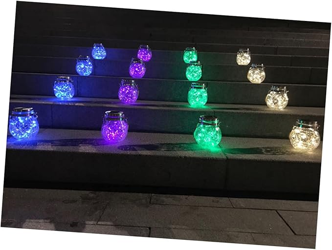 YARNOW Solar Powered Hanging Light Decorative Crackle Glass Jar Lamp for Outdoor Garden Lawn and Patio with Blue Led Light