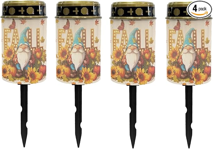 Fall Dwarf Solar Garden Lights Outdoor Thanksgiving Solar Walkway Lights,Pathway Lights 4 Pieces Thanksgiving Solar Powered Fairy Lights for Home Path Kitchen