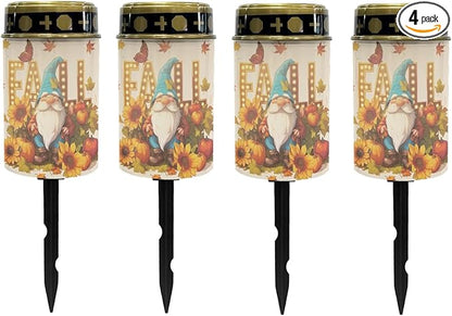 Fall Dwarf Solar Garden Lights Outdoor Thanksgiving Solar Walkway Lights,Pathway Lights 4 Pieces Thanksgiving Solar Powered Fairy Lights for Home Path Kitchen