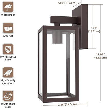 MAXvolador Outdoor Wall Lantern, Exterior Waterproof Wall Sconce Light Fixture, Dark Chocolate Anti-Rust Mount Lights Glass, E26 Porch Patio Lighting