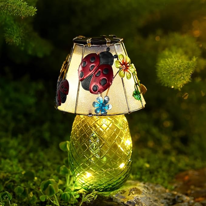 Ladybug Solar Garden Lights Outdoor Decor - Waterproof Tabletop Solar Lamp - Cordless Table Lamps for Garden Patio | Lumora