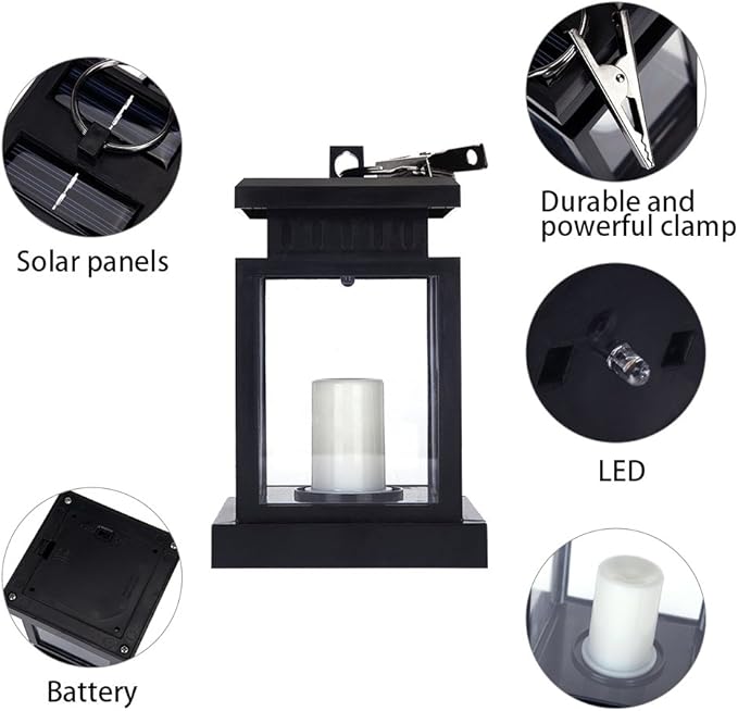 Hanging Solar Lantern Lights Outdoor Decorative Night Light for Patio Landscape Yard Waterproof, White Candle with Warm Light Flicker, Auto Sensor On Off, Lantern Candle Lights (2 Pack)