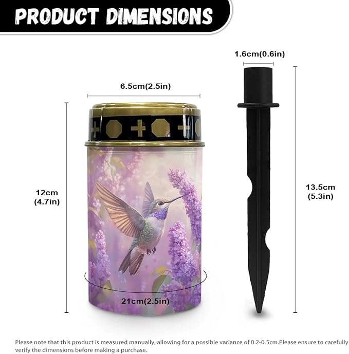 Hummingbird Lavender Solar Cemetery Light Holder, Grave Decorations for Cemetery, Solar Lights for Cemetery, Grave Markers for Cemetery Grave Outdoor