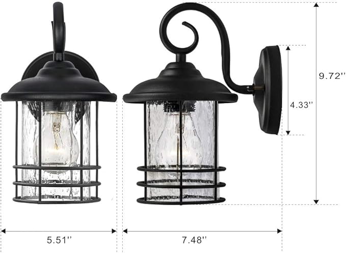 Emliviar 1-Light Outdoor Wall Lantern 2 Pack, Exterior Wall Lamp Light in Black Finish with Clear Seeded Glass -Twin Pack, OS-1803CW1