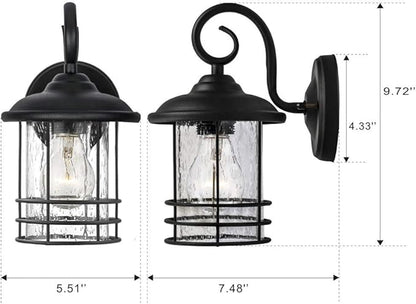 Emliviar 1-Light Outdoor Wall Lantern 2 Pack, Exterior Wall Lamp Light in Black Finish with Clear Seeded Glass -Twin Pack, OS-1803CW1