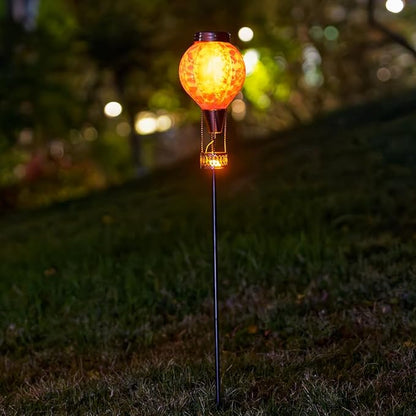 Solar Garden Lights Outdoor with Hot Air Balloon, Stake Garden Lights Solar Waterproof Flickering Lantern Lawn Pathway Patio Decor(Purple)