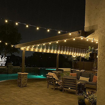 Novelty Lights 50 Feet G40 LED Patio String Light Set with 50 Bulbs, Warm White, Weather Resistant and Shatterproof Replaceable Plastic Globe Bulbs, Brown Wire