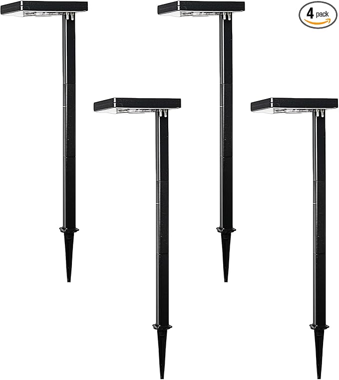 Gama Sonic Contemporary Black Square Solar Garden Light, Heavy Duty Cast Aluminum 80 Lumen with Bright White and Warm White LED Options, 26.75 in Tall for Sidewalk, Pathway, 4-Pack 117iP490080
