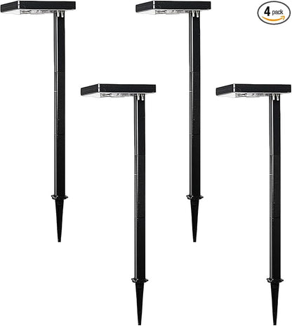Gama Sonic Contemporary Black Square Solar Garden Light, Heavy Duty Cast Aluminum 80 Lumen with Bright White and Warm White LED Options, 26.75 in Tall for Sidewalk, Pathway, 4-Pack 117iP490080