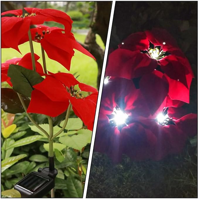 Mobestech 2Pcs Christmas Garden Solar Lights Outdoor Solar Poinsettia Yard Stake Floor Ground Insert Light Holiday | Lumora