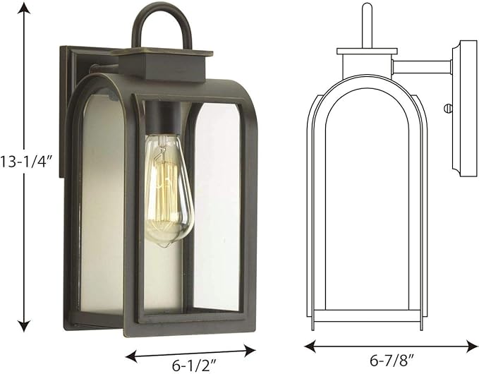 Progress Lighting 1-Light Small Wall Lantern, Refuge Collection, Outdoor, P6030-108, Oil Rubbed Bronze