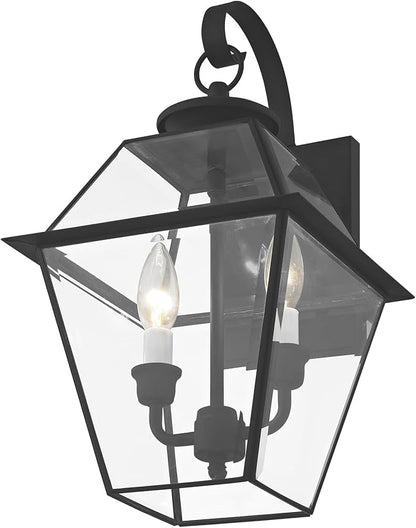 Livex Lighting 2281-04 Westover 2 Light Outdoor Black Finish Solid Brass Wall Lantern with Clear Beveled Glass