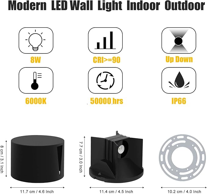Kawell 8W Modern LED Wall Sconce Light Up Down Waterproof Outdoor Wall Lamp Indoor Hardwired for Bedroom Bathroom | Lumora