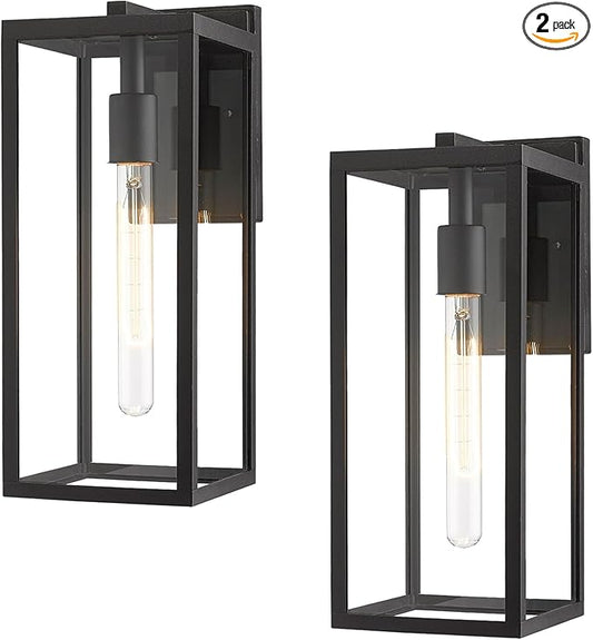 Bestshared Outdoor Wall Lantern, Anti-Rust Exterior Wall Sconce Light Fixtures, Front Door Mount Light, Outdoor Lighting Fixture, Black Wall Lamp with Clear Glass (Black, 2 Pack)