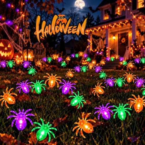 LORRYTE 8Pack 48LED Spider Solar Halloween Lights Outdoor for Garden