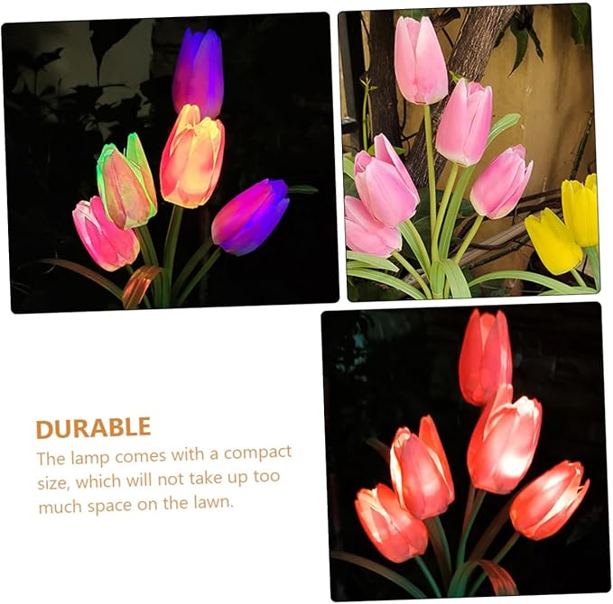 DOITOOL Lawn Solar Lamp Light Lamp Decoration Powered Decorative Tulip for Outdoor Solar Ornament Yard Creative Garden