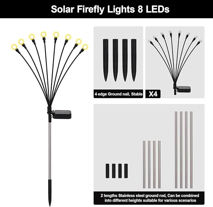 Firefly Lights Solar Outdoor, 8 Modes 800mAh Swaying Solar Firefly Garden Lights Stakes Outdoor Waterproof for | Lumora