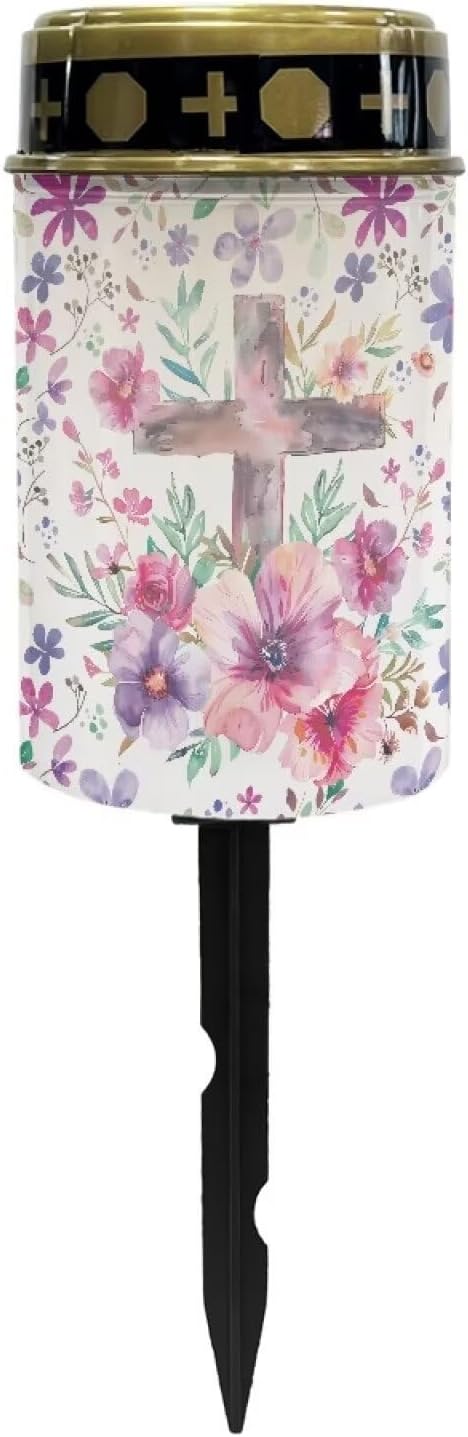 Flower Cross Solar Light Outdoor for Cemetery, Waterproof Garden Lights Solar Powered, Solar Lights for Garden, Balcony, Yard, Gifts for Memorial