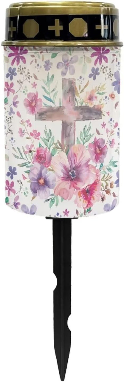 Flower Cross Solar Light Outdoor for Cemetery, Waterproof Garden Lights Solar Powered, Solar Lights for Garden, Balcony, Yard, Gifts for Memorial