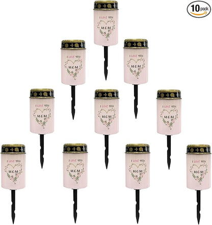 I Love Mom Solar Lights Outdoor Solar Garden Stake Lights Landscape Lighting for Yard Patio Cemetery Decoration for Grave,Flameless Warm White Lights Solar Powered Lights for Outside