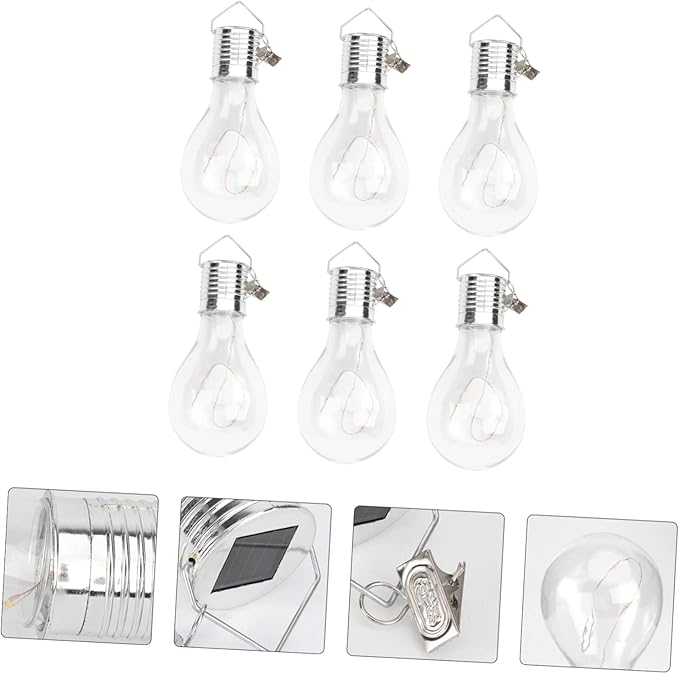 6pcs Solar Powered Copper Wire Chandelier Bulbs Warm White Hanging Led Light for Home Garden and Patio Decoration Eco-Friendly Easy to Install