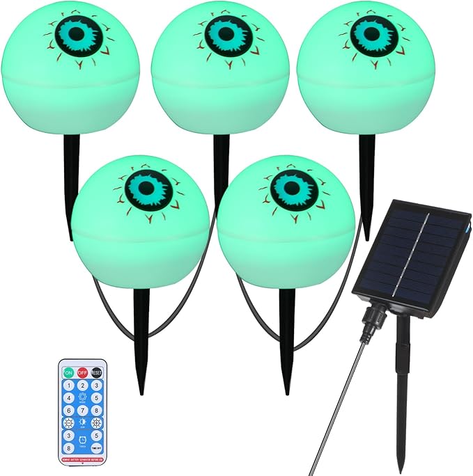 Uonlytech Solar Halloween Eyeball Lights 5-Pack Outdoor Garden Solar Stake Lights for Yard Patio Pathway Decorations Red Green Led