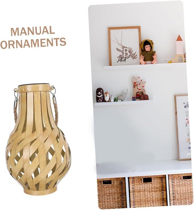 Solar Lantern Light Bamboo Woven Hanging Lantern for Outdoor Garden Unique Decorative Solar Light Handle for Patio Porch and Cafe Decoration