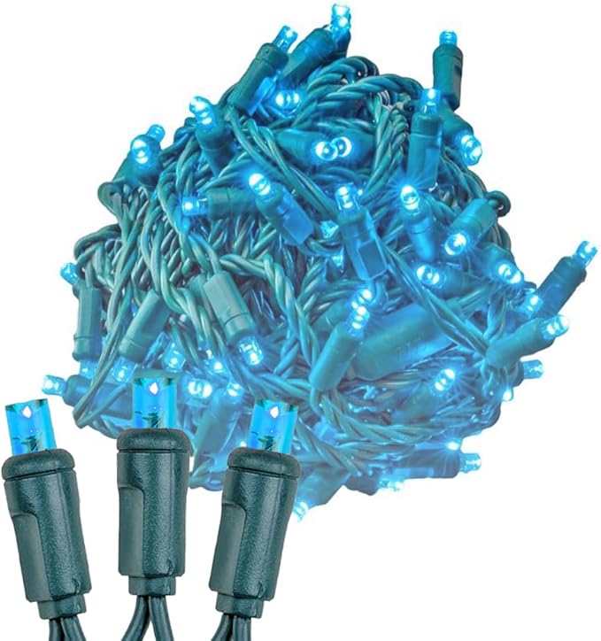 Novelty Lights 25ft 50 LED Teal Christmas Lights Outdoor/Indoor, 6" Spacing, Green Wire String Lights for Festive | Lumora